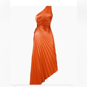 Bold In Pleat Satin Cutout Long Dress - OrangeRed / S